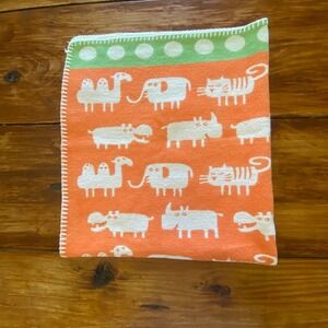 Klippan Organic Cotton Baby Blanket Animal Print Orange Green 70x90cm